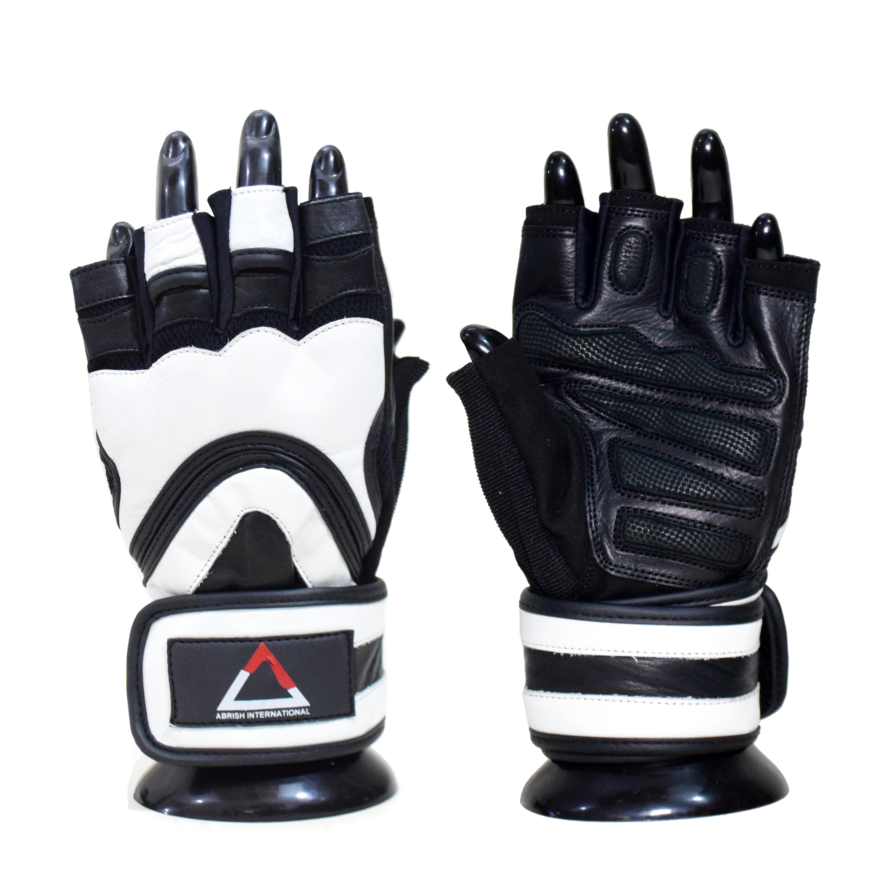 Black & White Leather Gloves with Big Strap